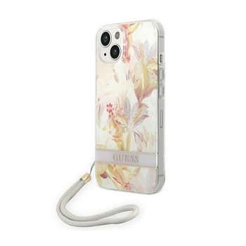 Guess Flower Cord - pouzdro se šňůrkou na iPhone 14 Plus (fialové)