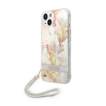 Guess Flower Cord - Case with lanyard iPhone 14 Plus (purple)