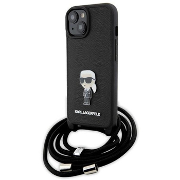 ETUI CZARNE KARL LAGERFELD DO IPHONE 15, Case z Paskiem na Ramię, Modne