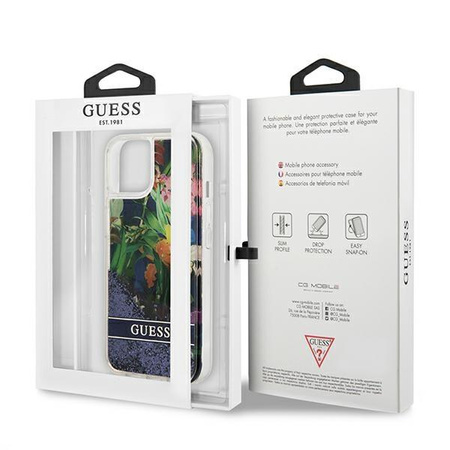 Guess Liquid Glitter Flower - iPhone 13 tok (kék)