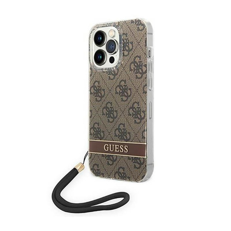 Guess 4G Print Cord - Tasche mit Umhängeband iPhone 14 Pro Max (braun)