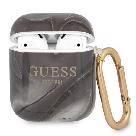 Guess Marble Est. - Étui Airpods (noir)