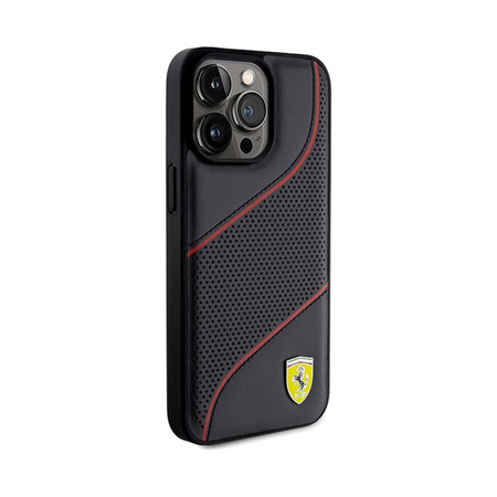 Ferrari Perforated Waves Metal Logo - Etui iPhone 15 Pro Max (czarny)