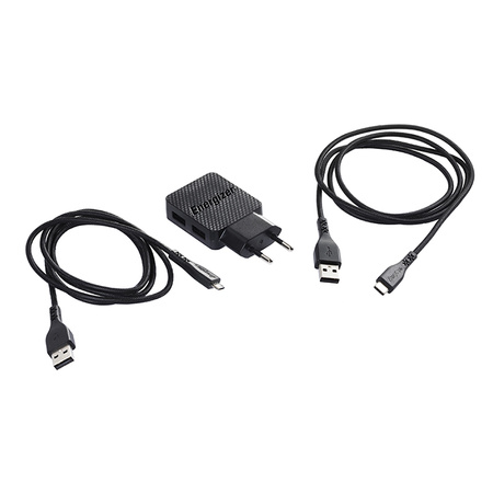Energizer HardCase - 2x USB-A 12W síťová nabíječka + USB-C a Micro USB kabel (černá)