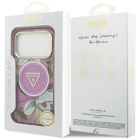 Guess IML Glitter Flowers Triangle MagSafe - Case iPhone 17 Pro (purple)