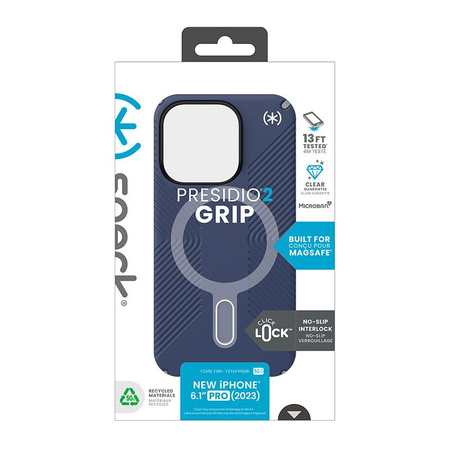 Speck Presidio2 Grip ClickLock & MagSafe - Coque pour iPhone 15 Pro (Bleu côtier/Gris poussière)