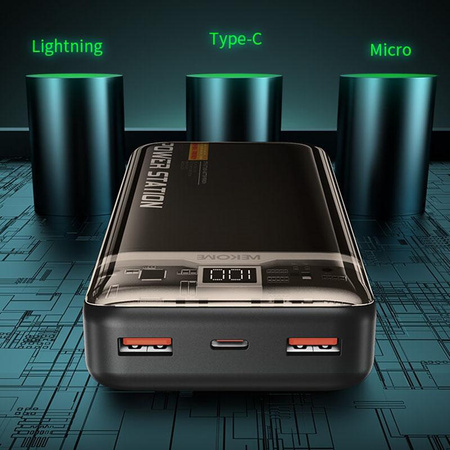 WEKOME WP-353 Vanguard Series - Power bank 10000 mAh PD 20W + QC 22.5W (Black / Transparent)