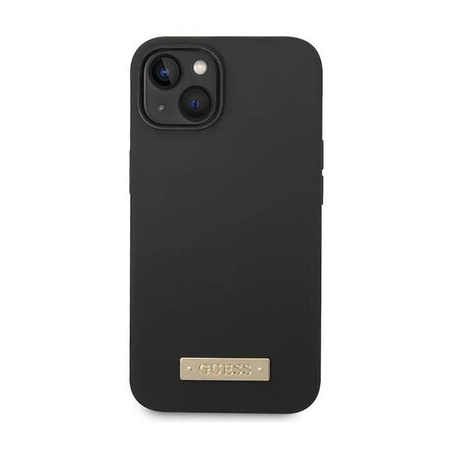 Guess Silicone Logo Plate MagSafe - pouzdro pro iPhone 14 Plus (černé)