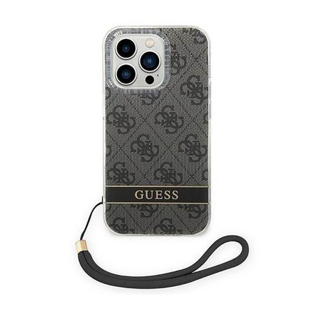 Guess 4G Print Cord - pouzdro se šňůrkou na iPhone 14 Pro Max (černé)