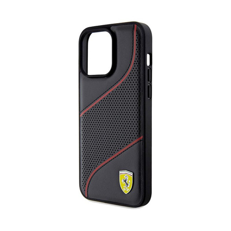 Ferrari perforált hullámok fém logó - iPhone 15 Pro Max tok (fekete)