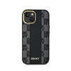 DKNY Leather Checkered Mono Pattern MagSafe - Hülle für iPhone 15 / 14 / 13 (Schwarz)