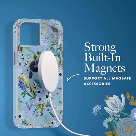 Rifle Paper Clear MagSafe - iPhone 14 Fall (Garten Party blau)