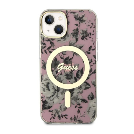 Guess Flower MagSafe - Coque pour iPhone 14 Plus (Rose)