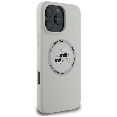Karl Lagerfeld Silicone Double Heads And Circle MagSafe - Case For iPhone 16 Pro Max (Beige)