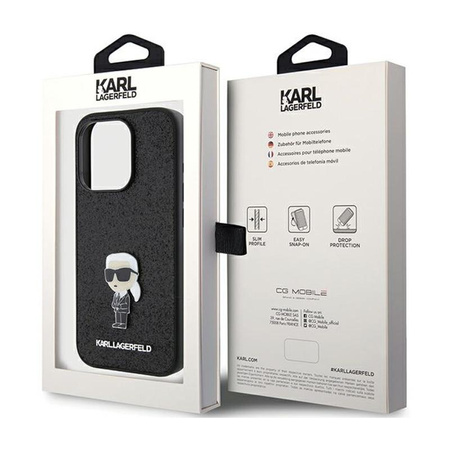 Karl Lagerfeld Fixed Glitter Iconic Logo Metal Pin - iPhone 15 Pro Tasche (schwarz)