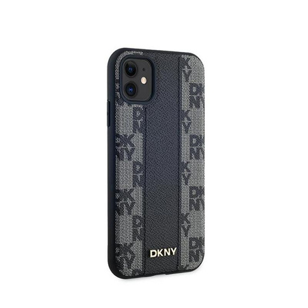 DKNY Leather Checkered Mono Pattern MagSafe - Hülle für iPhone 11 (Schwarz)