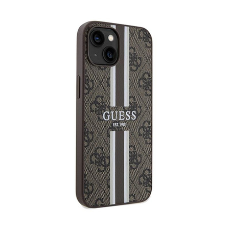Guess 4G Gedruckte Streifen MagSafe - iPhone 15 Tasche (braun)