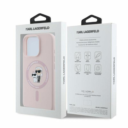Karl Lagerfeld Silikon Karl & Choupette Ring MagSafe – Hülle für iPhone 16 Pro (rosa)