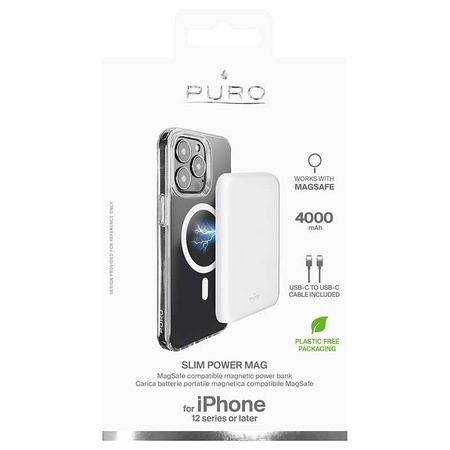 PURO Slim PowerMag Power Bank – Power Bank indukcyjny 4000 mAh MagSafe (biały)