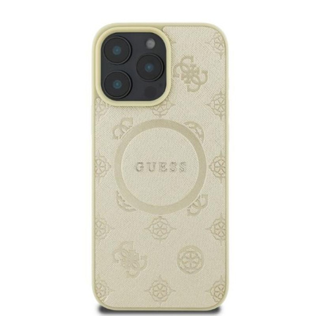 Guess Saffiano Pfingstrose Classic Logo MagSafe - iPhone 16 Pro Tasche (Gold)