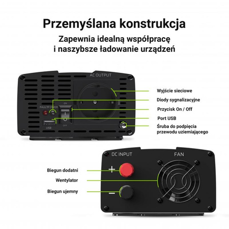 Green Cell - Měnič napětí Inverter 24V na 230V 1000W/2000W Modifikovaná sinusoida