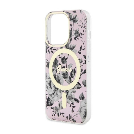 Guess Flower MagSafe - pouzdro pro iPhone 14 Pro (růžové)