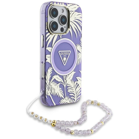 Guess Palm Trees Triangle Pearl Strap MagSafe - Hülle für iPhone 16 Pro (lila)