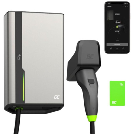 Green Cell - HabuDen Wallbox 22kW 32A 7.5m Type 2 charger for EV charging with GC Bluetooth WiFi NFC app