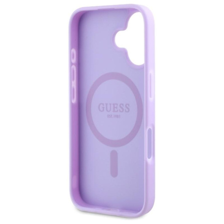 Guess Saffiano Pfingstrose Classic Logo MagSafe - iPhone 16 Tasche (lila)