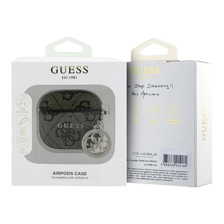 Štrasový přívěsek Guess 4G - pouzdro pro AirPods 4 (hnědé)