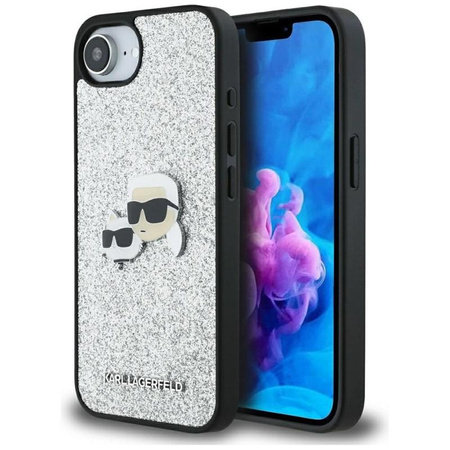 Karl Lagerfeld Fixed Glitter Karl & Choupette Heads Metall Pin - Etui für iPhone 16e (silber)