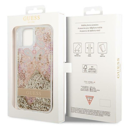 Guess Liquid Glitter Paisley - pouzdro pro iPhone 14 Plus (zlaté)