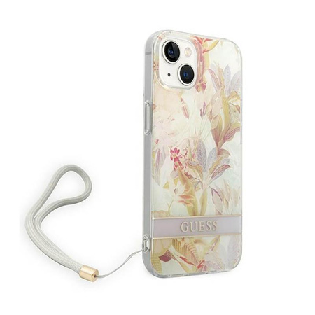 Guess Flower Cord - pouzdro se šňůrkou na iPhone 14 (fialové)