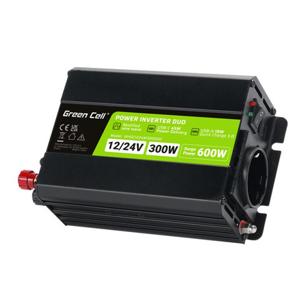 Green Cell - Inverter DUO 12V/24V 230V-ra 300W/600W Módosított szinusz hullámú feszültség átalakító