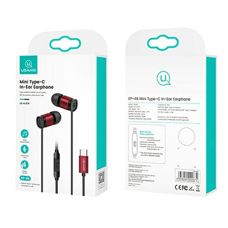 USAMS EP-46 - USB-C stereo headphones (red)