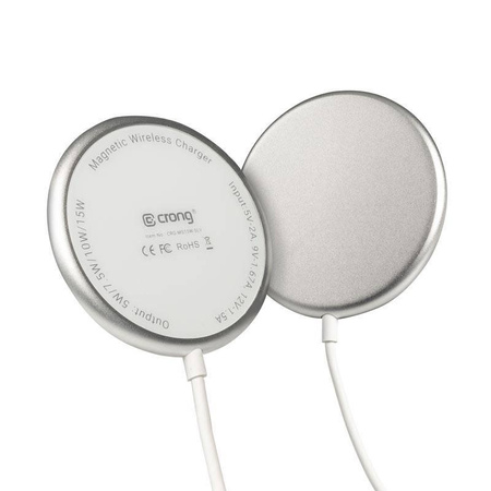 Crong MagSpot Wireless Charger – Aluminum MagSafe 15W Inductive Charger (Silver White)
