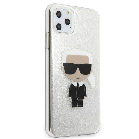 Karl Lagerfeld Iconic Karl - pouzdro pro iPhone 11 Pro Max (stříbrné třpytivé)