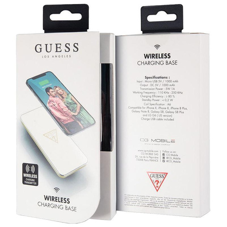 Guess Wireless Charging Base - Chargeur inductif sans fil universel, 5 W, 1 A (blanc)