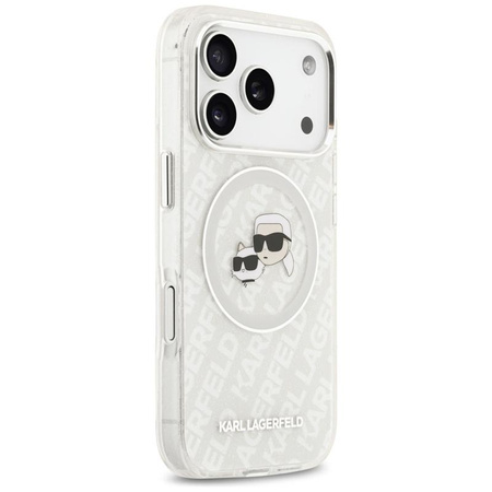 Karl Lagerfeld IML Glitter Karl & Choupette Heads Logo MagSafe - Hülle für iPhone 17 Pro (grau)