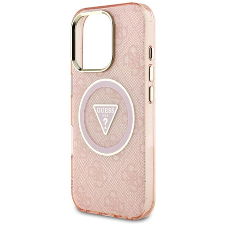 Guess IML Metal Glitter 4G Circle Triangle MagSafe - pouzdro pro iPhone 16 Pro (růžové)