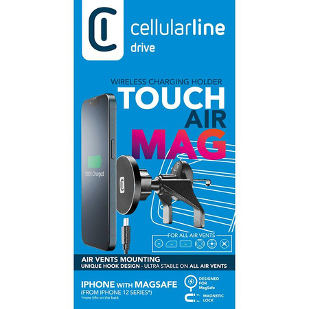 Cellularline Touch Air Mag - Support magnétique pour voiture avec recharge sans fil MagSafe 7.5W (noir)