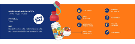 Quokka Ice Kids mit Riemen - 430 ml Tritan Trinkflasche mit Riemen (Birds)