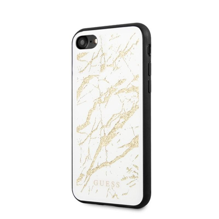 Guess Marble Glass Gold Glitter - Coque iPhone SE 2020 / 8 / 7 (Blanc)