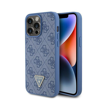 Kožené pouzdro Guess 4G Triangle Strass - iPhone 15 Pro Max (modré)