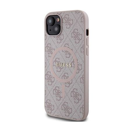 Guess 4G Collection bőr fém logós MagSafe - iPhone 15 Plus / 14 Plus tok (rózsaszín)