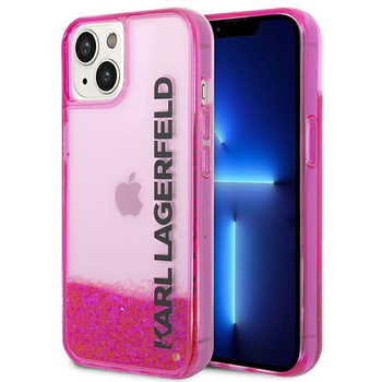 Karl Lagerfeld folyékony csillogó áttetsző hosszúkás logós tok - iPhone 14 Plus tok (rózsaszín)