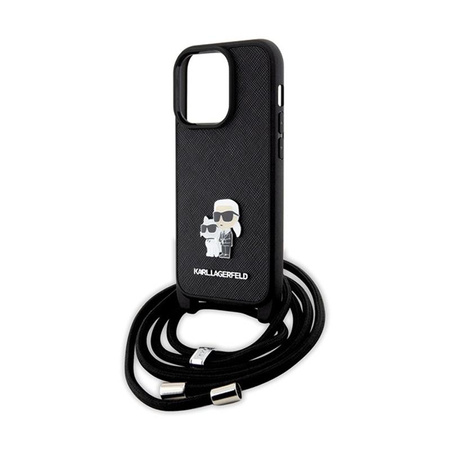 Karl Lagerfeld Crossbody Saffiano Metal Pin Karl & Choupette - Coque pour iPhone 14 Pro (noir)