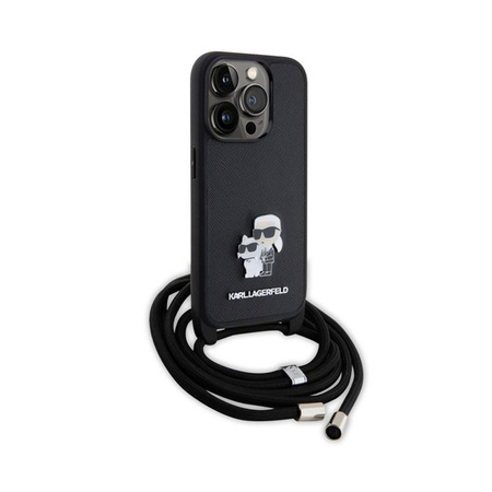 Karl Lagerfeld Crossbody Saffiano Metal Pin Karl & Choupette - pouzdro pro iPhone 15 Pro (černé)