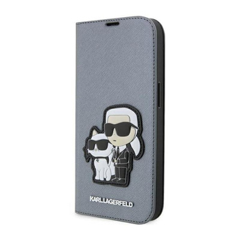 Karl Lagerfeld Booktype NFT Saffiano Karl & Choupette - Tasche für iPhone 14 Pro Max (Silber)