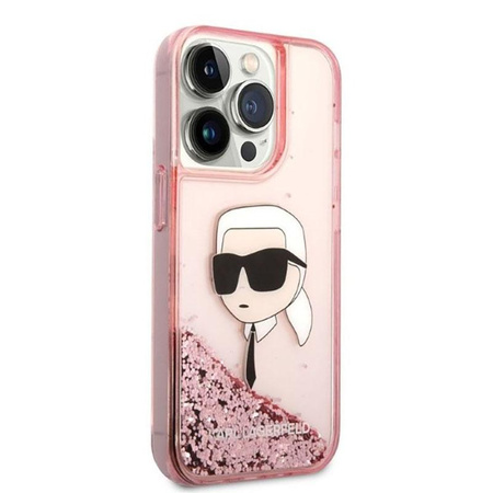 Karl Lagerfeld Liquid Glitter Karl's Head - Hülle für iPhone 14 Pro (Pink)
